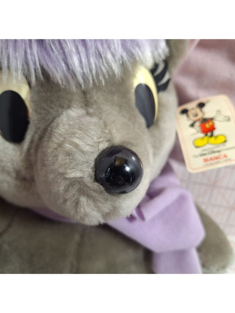 Disney Bianca Plush Mouse Purple Bow 16" Vintage 80s Made in Korea - Picture 16 of 16
